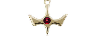 14kt Gold Filled Holy Spirit Pendant with a 3mm Garnet Swarovski stone on an 18-inch Gold Filled Light Curb Chain