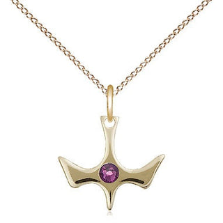 14kt Gold Filled Holy Spirit Pendant with 3mm Amethyst Swarovski Necklace