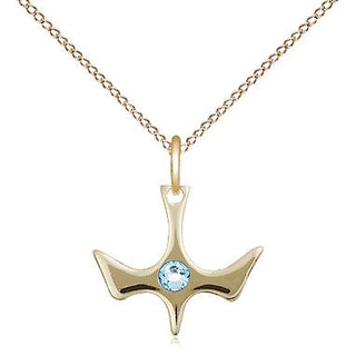 14kt Gold Filled Holy Spirit Pendant with 3mm Aqua Swarovski Necklace