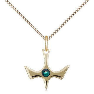 14kt Gold Filled Holy Spirit Pendant with 3mm Emerald Swarovski Necklace
