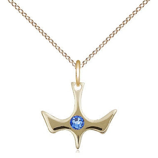 14kt Gold Filled Holy Spirit Pendant with 3mm Sapphire Swarovski Necklace