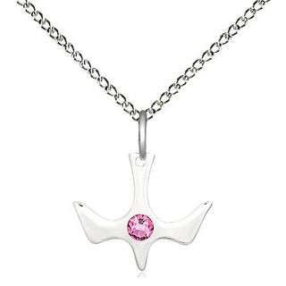 Sterling Silver Holy Spirit Pendant with 3mm Rose Swarovski stone Necklace