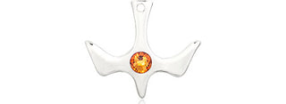 Sterling Silver Holy Spirit Pendant with a 3mm Topaz Swarovski stone on an 18-inch Sterling Silver Light Curb Chain
