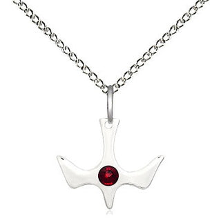 Sterling Silver Holy Spirit Pendant with 3mm Garnet Swarovski stone Necklace