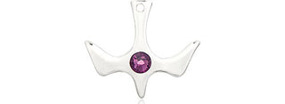 Sterling Silver Holy Spirit Pendant with a 3mm Amethyst Swarovski stone on an 18-inch Sterling Silver Light Curb Chain