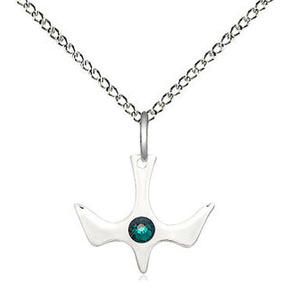 Sterling Silver Holy Spirit Pendant with 3mm Emerald Swarovski stone Necklace