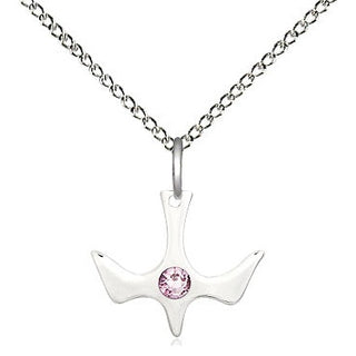 Sterling Silver Holy Spirit Pendant with 3mm Light Amethyst Swarovski stone Necklace