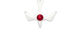 Sterling Silver Holy Spirit Pendant with a 3mm Ruby Swarovski stone on an 18-inch Sterling Silver Light Curb Chain