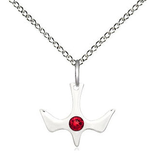 Sterling Silver Holy Spirit Pendant with 3mm Ruby Swarovski stone Necklace