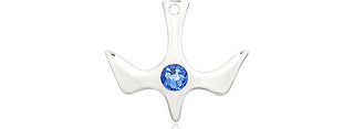 Sterling Silver Holy Spirit Pendant with a 3mm Sapphire Swarovski stone on an 18-inch Sterling Silver Light Curb Chain