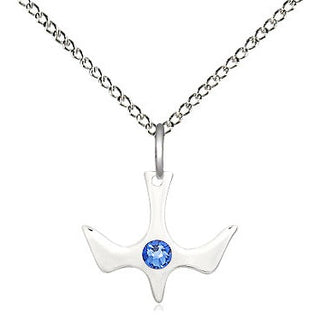 Sterling Silver Holy Spirit Pendant with 3mm Sapphire Swarovski stone Necklace