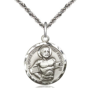 Sterling Silver Dismas Medal Religious Jewelry Engraved Catholic Saint Jewelry
