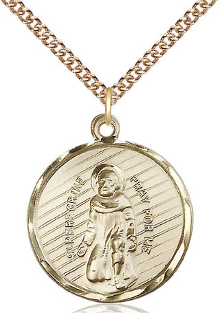 14kt Gold Saint Perregrine Medal Engraved Catholic Saint Jewelry
