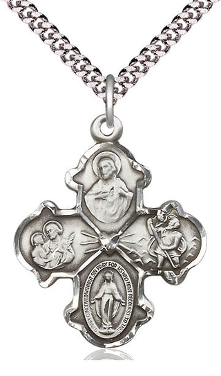 Sterling Silver 4-Way Medal Catholic Jewelry