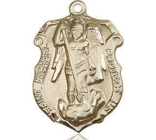 14kt Gold Filled Saint Michael the Archangel Shield Medal Engraved Catholic Saint Jewelry