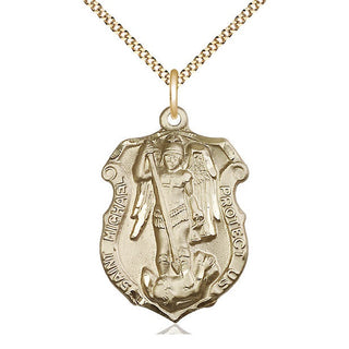 14kt Gold Filled Saint Michael the Archangel Shield Medal Catholic Jewelry Engraved Catholic Saint Jewelry