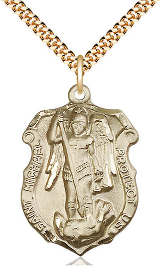 14kt Gold Filled Saint Michael the Archangel Shield Medal Catholic Jewelry Engraved Catholic Saint Jewelry
