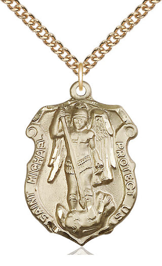 14kt Gold Filled Saint Michael the Archangel Shield Medal Catholic Jewelry Engraved Catholic Saint Jewelry