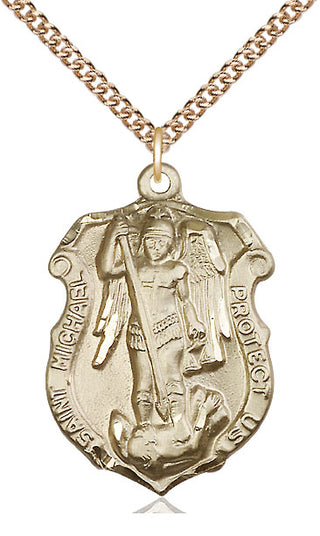 14kt Gold Saint Michael the Archangel Shield Medal Engraved Catholic Saint Jewelry