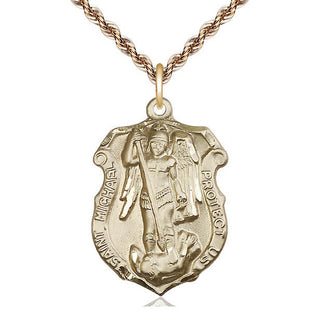 14kt Gold Saint Michael the Archangel Shield Medal Engraved Catholic Saint Jewelry