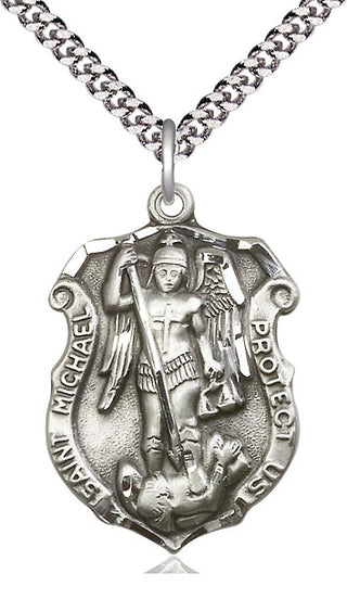 Pewter Saint Michael the Archangel Shield Medal Catholic Jewelry Engraved Catholic Saint Jewelry