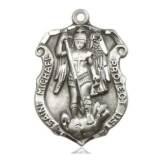 Sterling Silver Saint Michael the Archangel Shield Medal Catholic Jewelry Engraved Catholic Saint Jewelry