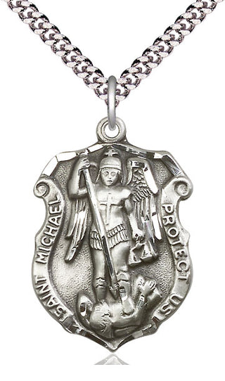 Sterling Silver Saint Michael the Archangel Shield Medal Catholic Jewelry Engraved Catholic Saint Jewelry