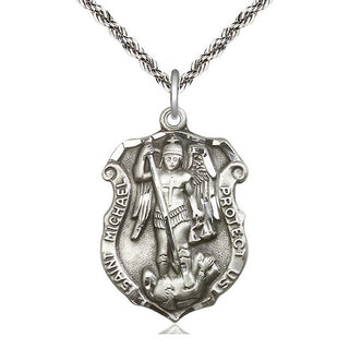 Sterling Silver Saint Michael the Archangel Shield Medal Catholic Jewelry Engraved Catholic Saint Jewelry