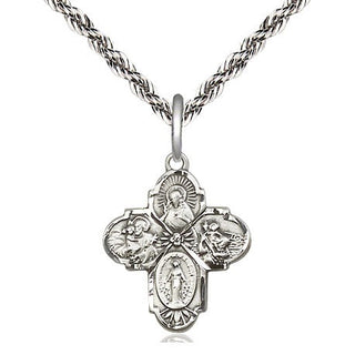 Sterling Silver 4-Way Medal Religious Jewelry