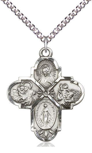 Sterling Silver 4-Way Medal Catholic Jewelry