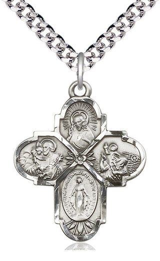 Sterling Silver 4-Way Medal Catholic Jewelry
