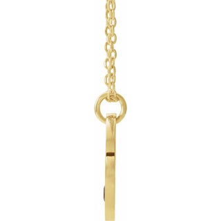 14K Yellow Natural Garnet Pierced Cross Disc 16-18" Necklace