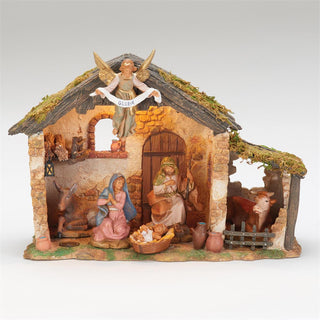 5-Inch Scale 6 Figure Nativity With Lighted Resin Stable - With Cord