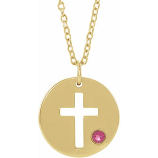 14K Yellow Natural Tourmaline Pierced Cross Disc 16-18" Necklace