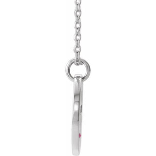 14K White Natural Ruby Pierced Cross Disc 16-18" Necklace