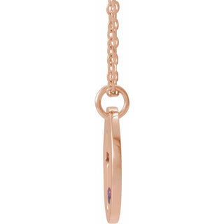 14K Rose Natural Amethyst Pierced Cross Disc 16-18" Necklace