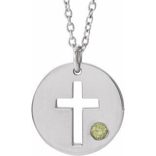 Sterling Silver Imitation Peridot Pierced Cross Disc 16-18" Necklace 