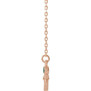 14K Rose Lab-Grown Emerald Sideways Cross 16-18" Necklace
