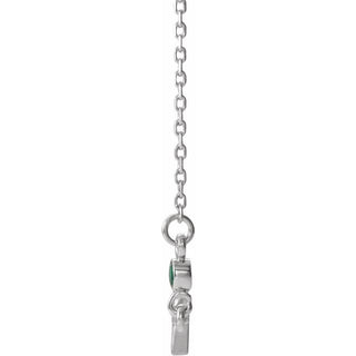 14K White Lab-Grown Emerald Sideways Cross 16-18" Necklace