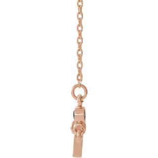 14K Rose Natural Aquamarine Sideways Cross 16-18" Necklace