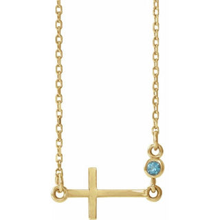 14K Yellow Natural Aquamarine Sideways Cross 16-18" Necklace