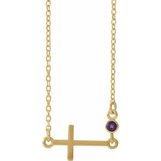 14K Yellow Natural Amethyst Sideways Cross 16-18" Necklace