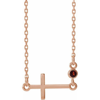 14K Rose Natural Mozambique Garnet Sideways Cross 16-18" Necklace