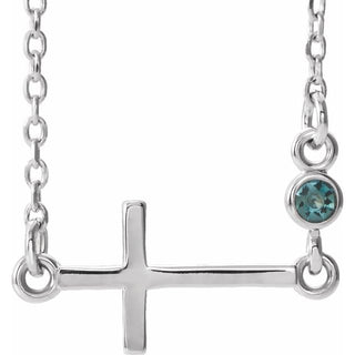 14K White Natural Alexandrite Sideways Cross 16-18" Necklace