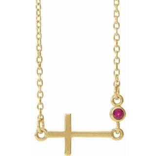 14K Yellow Lab-Grown Ruby Sideways Cross 16-18" Necklace 