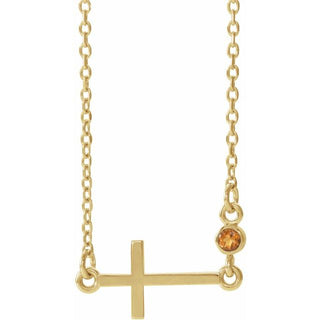 14K Yellow Natural Citrine Sideways Cross 16-18" Necklace