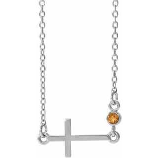 Sterling Silver Natural Citrine Sideways Cross 16-18" Necklace