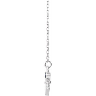 14K White Lab-Grown Blue Sapphire Sideways Cross 16-18" Necklace 