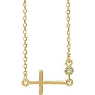 14K Yellow Natural Peridot Sideways Cross 16-18" Necklace