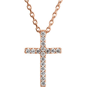 14K Rose .085 CTW Diamond Cross 16" Necklace